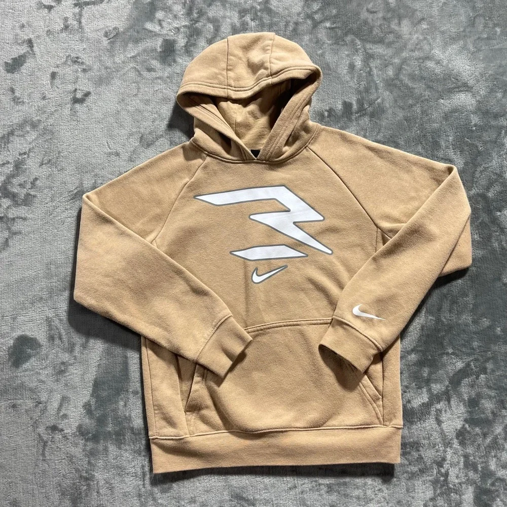 Nike 3Brand Youth Hoodie Tan Fleece‎ Pullover Swoosh Logo Size XXL 10–12